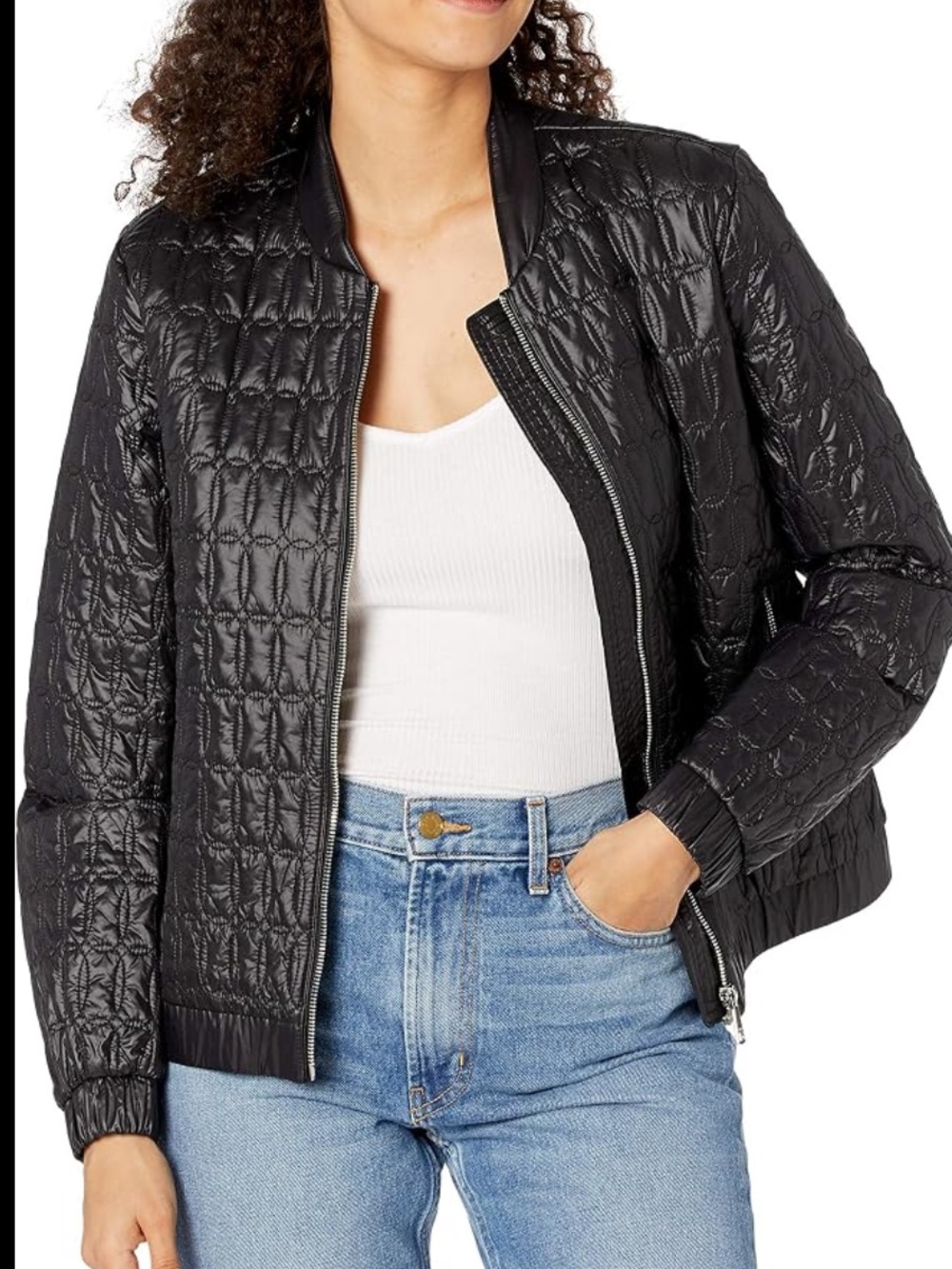 DKNY Quilted Black Jacket Silver Zippers Small